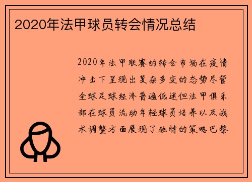 2020年法甲球员转会情况总结